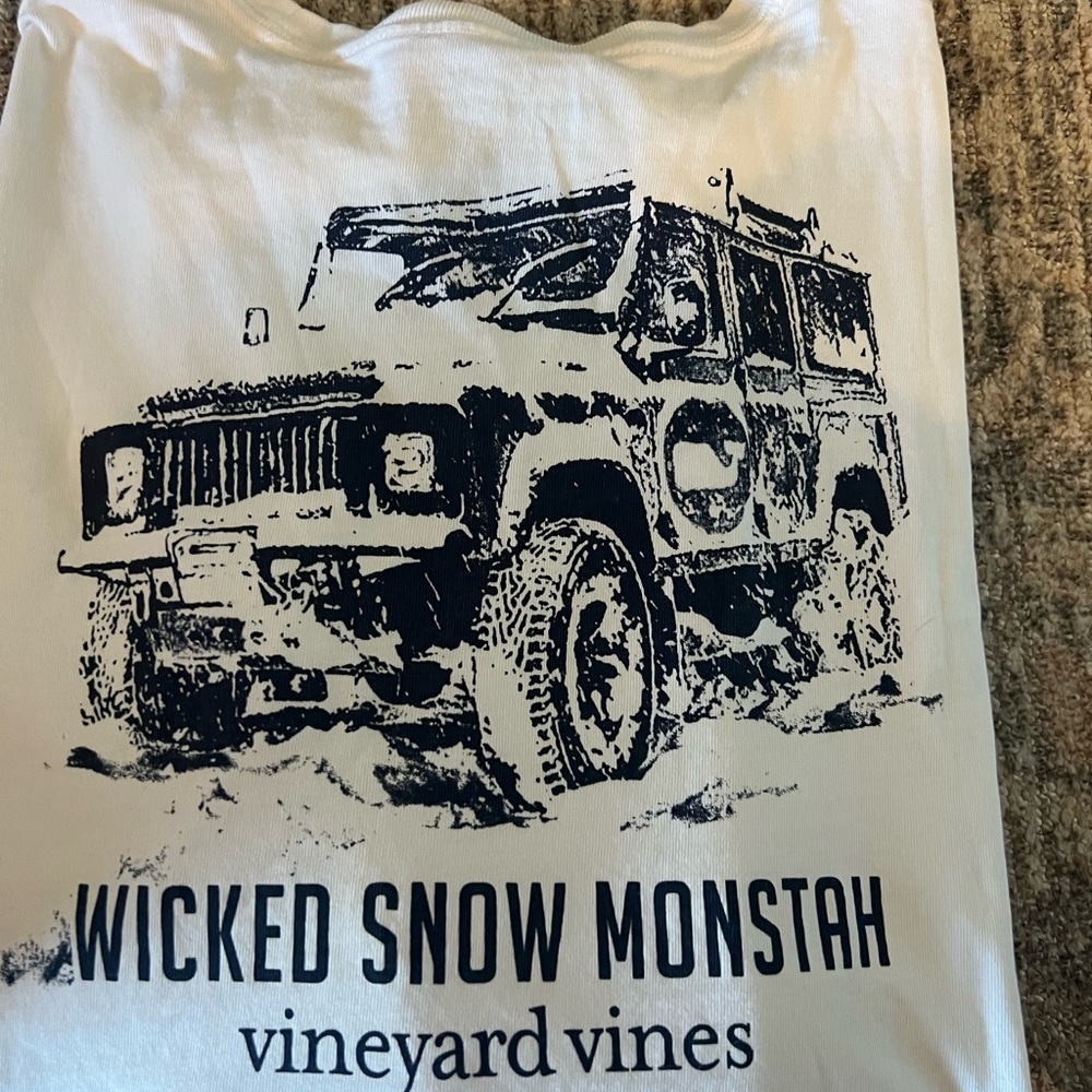 Vineyard Vines White Tee with Black Snow Graphic